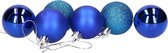 Gerim Kerstballen - 6 stuks - blauw - kunststof - mat/glans/glitter - D4 cm