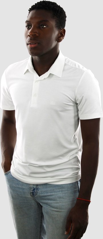 Vercate - Polo manches courtes pour homme - Polo sans repassage - Blanc - Coupe slim - Tencel - Taille L