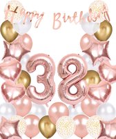 Snoes Ballonnen 38 Jaar Rose Gold White Dots - Compleet Feestpakket met cijfer ballon 38 jaar - Verjaardag Versiering Slinger Happy Birthday – Folieballon – Latex Ballonnen - Helium Ballonnen - Rose Feestpakket