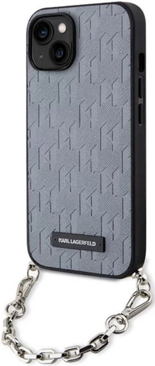 Karl Lagerfeld Saffiano Monogram Back Case - Geschikt voor Apple iPhone 14 (6.1") - Grijs