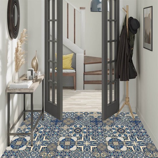 Walplus Tegelstickers Zelfklevende Tegels Schillen En Plakken Vinyl Decoratie Waterdicht Keukenvloer Badkamer Woonkamer Kast Malaga Spaans Blauw 24 Stuks 15Cm (6) Veelkleurig