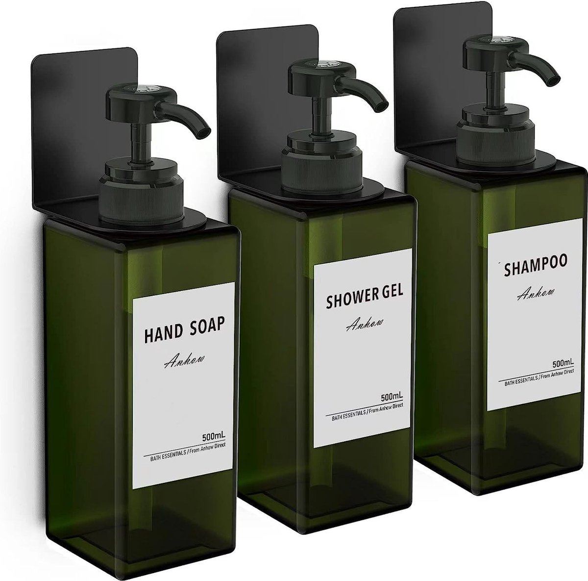 300mL x 3 Zeepdispenser, Shampoo Dispenser Wandmontage voor Badkamer, Zilver 3 Kamer Simple Human Plastic Body Wash Douchegel Shampoo Conditioner Zeepdispenser Houder Geen Boor Set