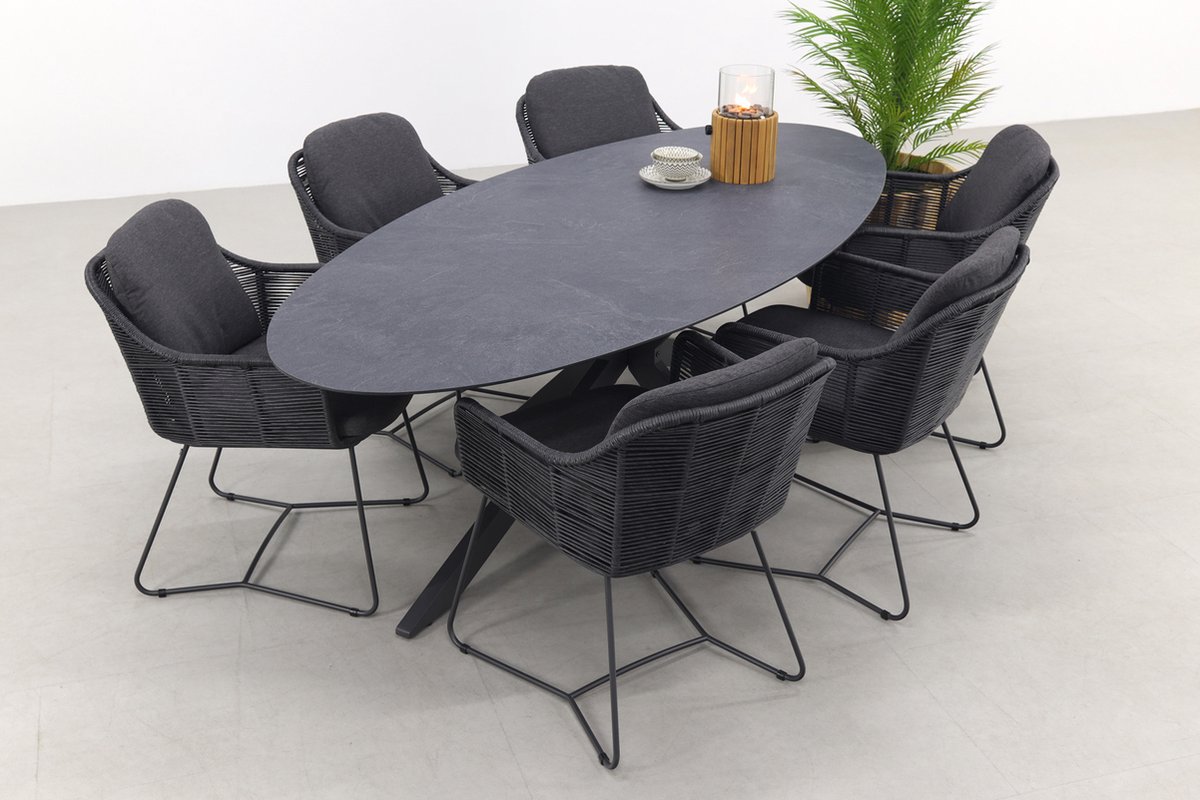 Moderne ovale tuinset in antraciet met 7 delen - Taste by 4 Seasons Outdoor.