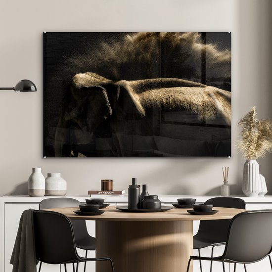 MuchoWow® Peinture sur verre 90x60 cm - Peinture sur verre acrylique - Éléphant - Boue - Animaux - Zwart - Photo sur verre - Peintures