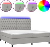 vidaXL - Boxspring - met - matras - en - LED - stof - lichtgrijs - 200x200 - cm