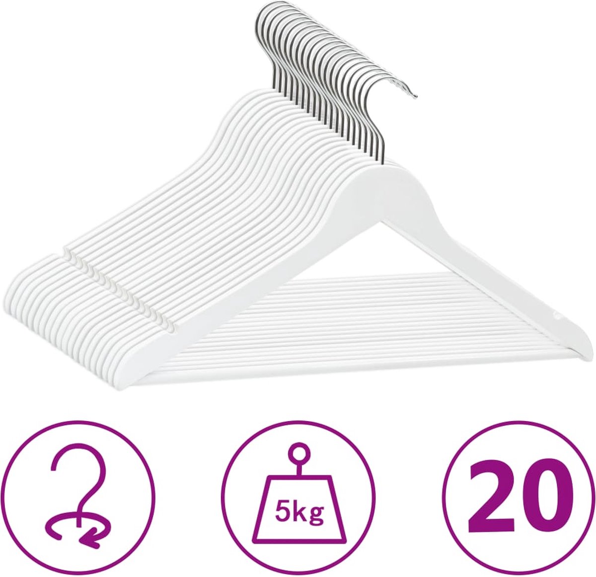 vidaXL - 20-delige - Kledinghangerset - anti-slip - hardhout - wit