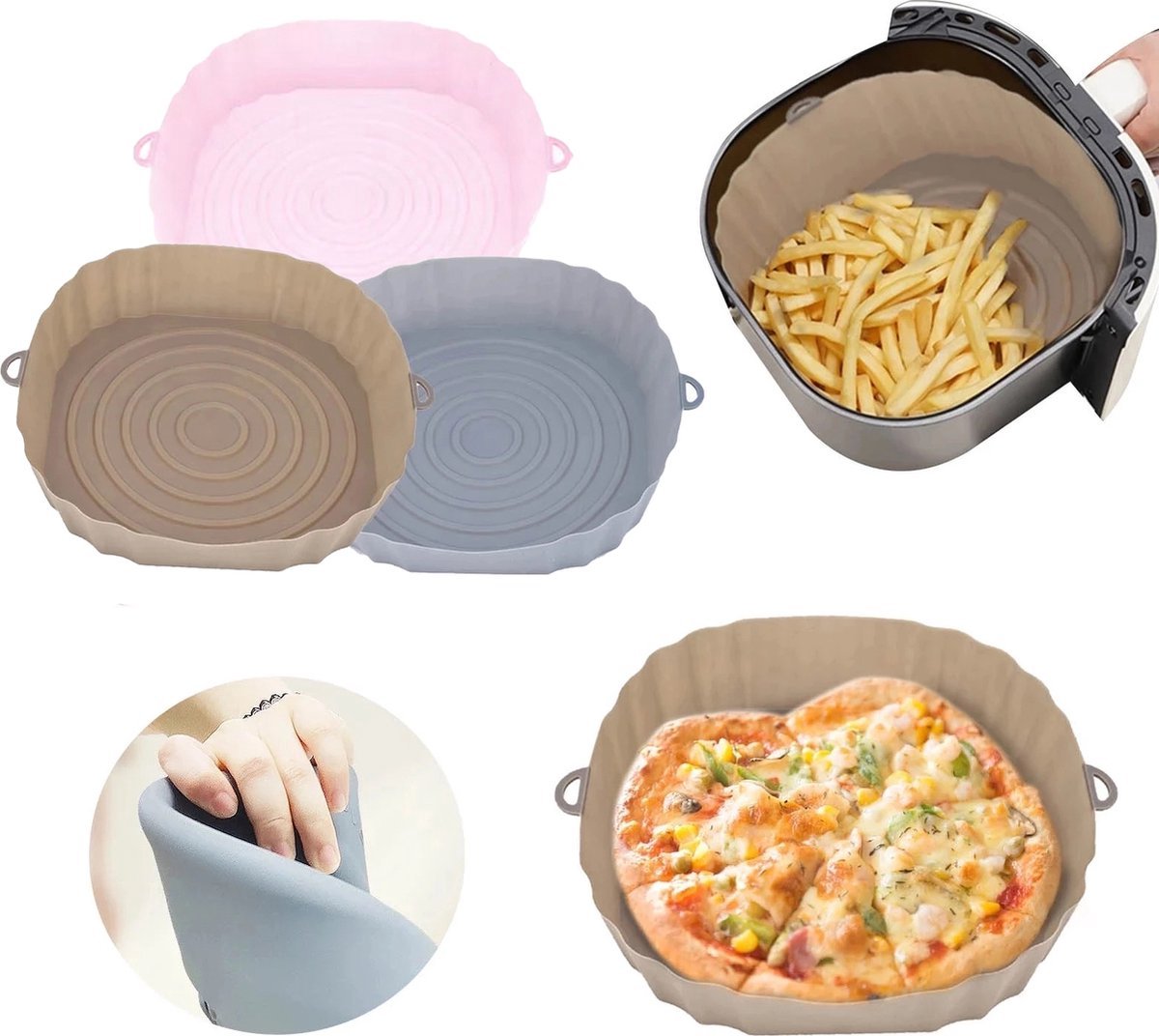 Siliconen AirFryer Mandje Grijs Medium (18cm) – AirFryer Accesoires – AirFryer Bakjes Siliconen – AirFryer Siliconen Bakje – AirFryer Bakpapier Siliconen – AirFryer Bakje – AirFryer Bakvorm Siliconen – Heteluchtfriteuse – foto 6