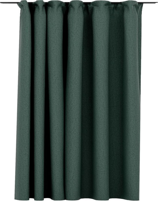 vidaXL - Gordijn - linnen-look - verduisterend - met - haken - 290x245 - cm - groen