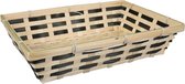 Broodmand rechthoekig - gevlochten bamboe hout - 34 x 24 x 8 cm - naturel/zwart