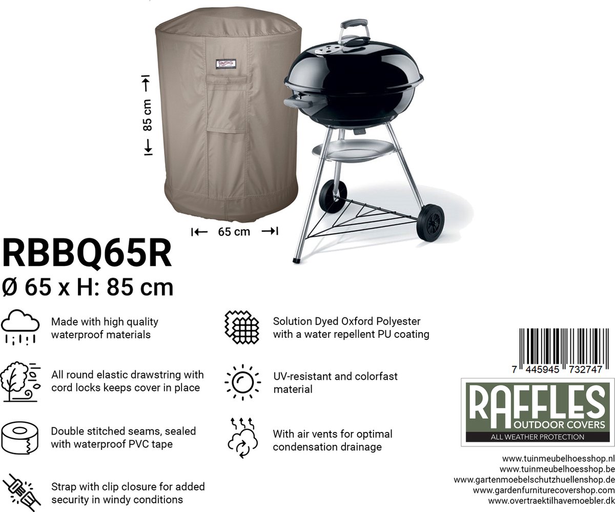 Raffles Covers BBQ hoes - ⌀ 65 H: 85 cm - RBBQ65R - Waterdicht - Ademend - UV-bestendig - Elastisch rijgkoord - Beschermhoes tuinmeubelen