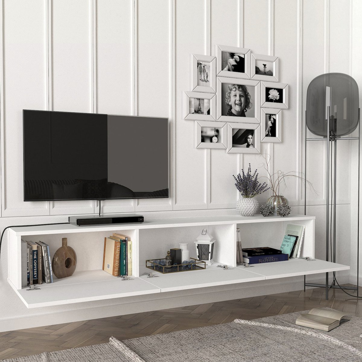 en.casa Tv-meubel Vihti zwevend 180x31x29,5 cm wit