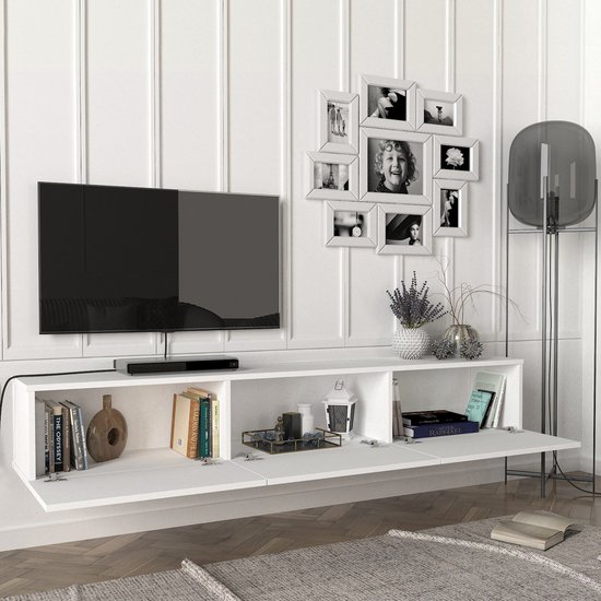 Meuble TV Vihti flottant 180x31x29,5 cm blanc