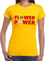 Flower power tekst t-shirt geel voor dames XL
