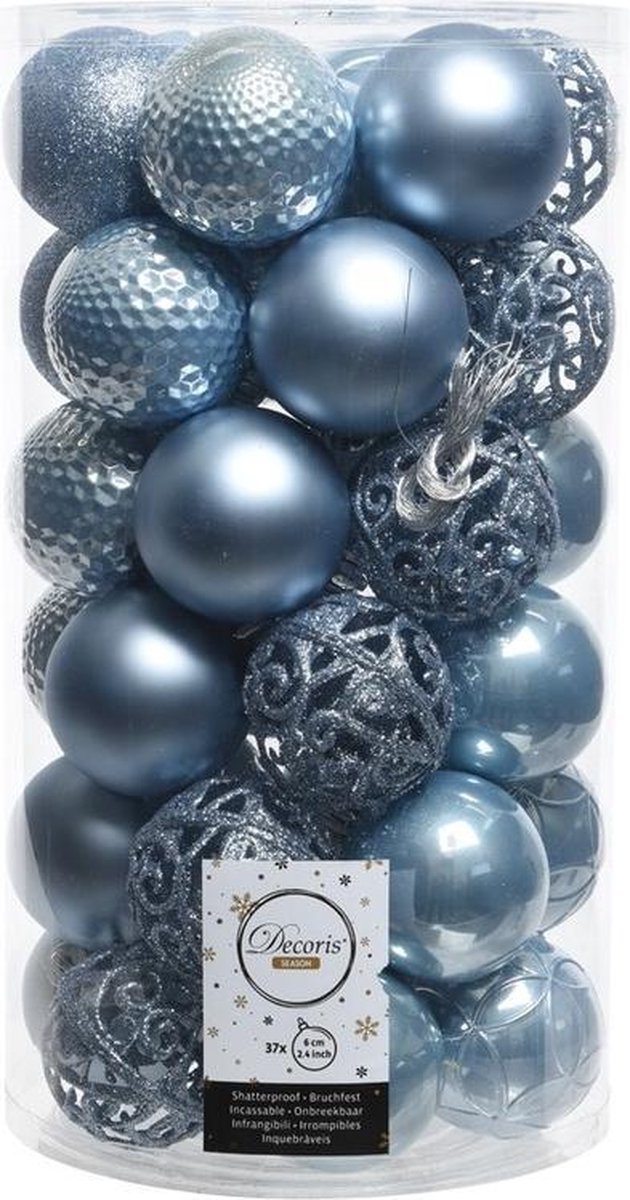 IJsblauwe kerstversiering kerstballen set kunststof 6 cm 36 stuks bol