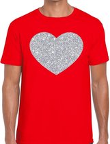 Zilver hart glitter fun t-shirt rood heren - i love shirt voor heren M