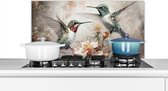Spatscherm keuken 90x45 cm - Kookplaat achterwand Kolibrie - Vogels - Bloemen - Planten - Muurbeschermer - Spatwand fornuis - Hoogwaardig aluminium