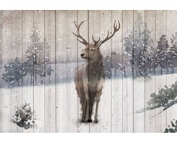 Fotobehang - Vlies Behang - Hert op Houten Planken - 416 x 254 cm