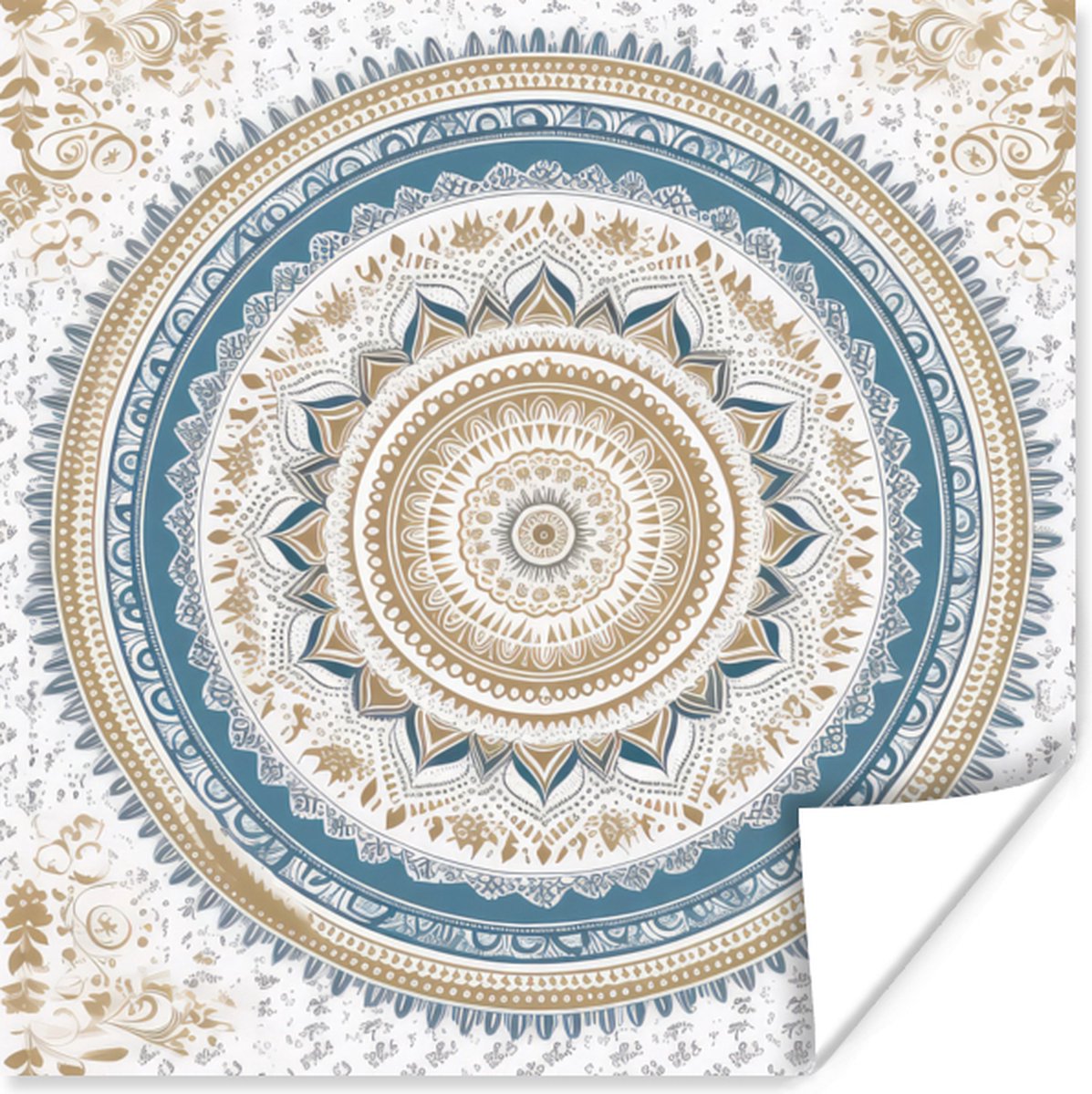 Poster Mandala - Blauw - Bohemian - Wit - Design - 30x30 cm