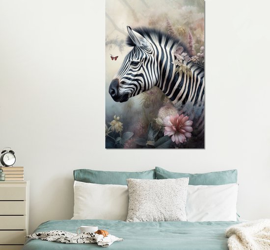 Décoration murale Métal - Peinture Aluminium Industriel - Zebra - Animaux sauvages - Papillon - Fleurs - 100x150 cm - Dibond - Photo sur aluminium - Décoration murale industrielle - Pour le salon/chambre