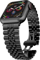 Stalen bandje - RVS - geschikt voor Apple Watch Series 1/2/3/4/5/6/7/8/9/SE/SE 2/Ultra/Ultra 2 met case size 42 mm / 44 mm / 45 mm / 49 mm - zwart
