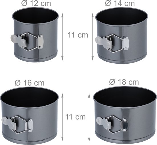 Relaxdays springvorm 5-delige set, ronde bakvormen, 14, 18, 24, 26