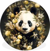 WallCircle - Wandcirkel - Muurcirkel - Panda - Pandabeer - Wilde dieren - Natuur - Bloemen - Aluminium - Dibond - ⌀ 140 cm - Binnen en Buiten