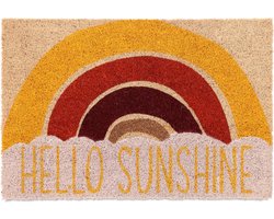 deurmat hello sunshine - 40 x 60 cm - kokos - antislip - weerbestendig - kleurrijk