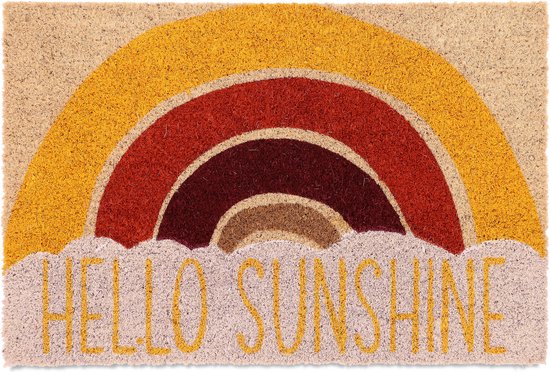 Paillasson en noix de coco Relaxdays 'hello sunshine' - paillasson arc-en-ciel - paillasson avant - résistant aux intempéries