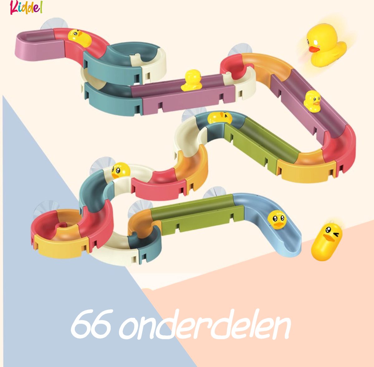 Kiddel XL Waterbaan & Glijbaan Badset – 66-delige DIY Waterbaan met Eendjes – Knikkerbaan Montessori Badspeelgoed voor Kinderen vanaf 3 Jaar — afbeelding 6