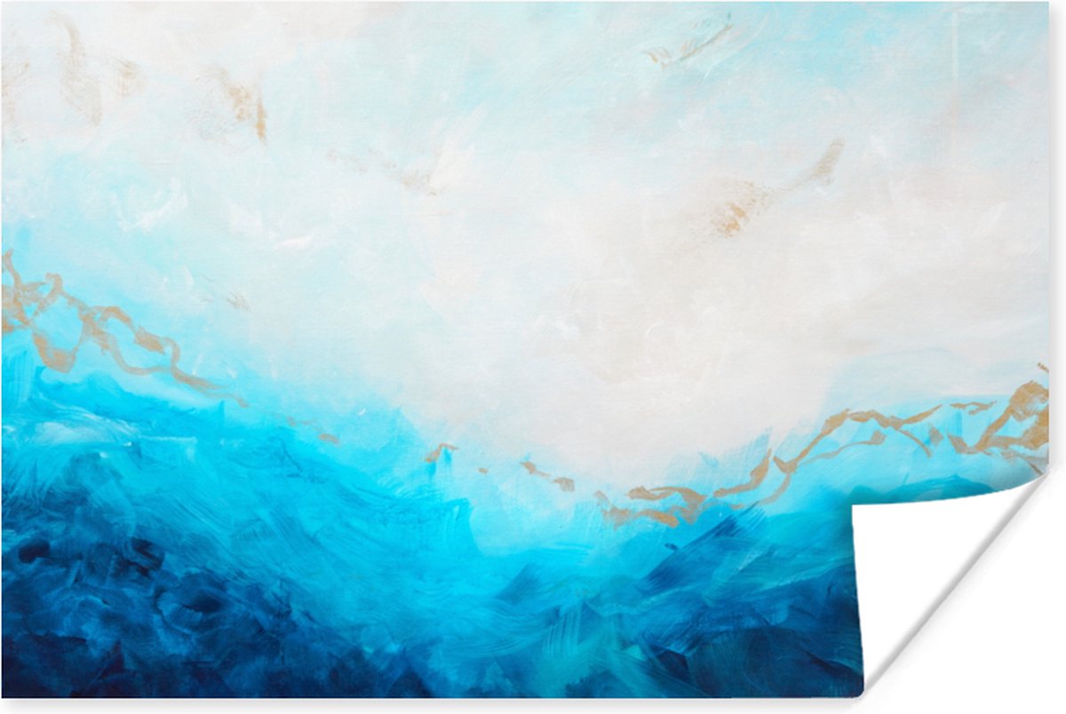 Poster Verf - Zee - Blauw - Abstract - Goud - 60x40 cm
