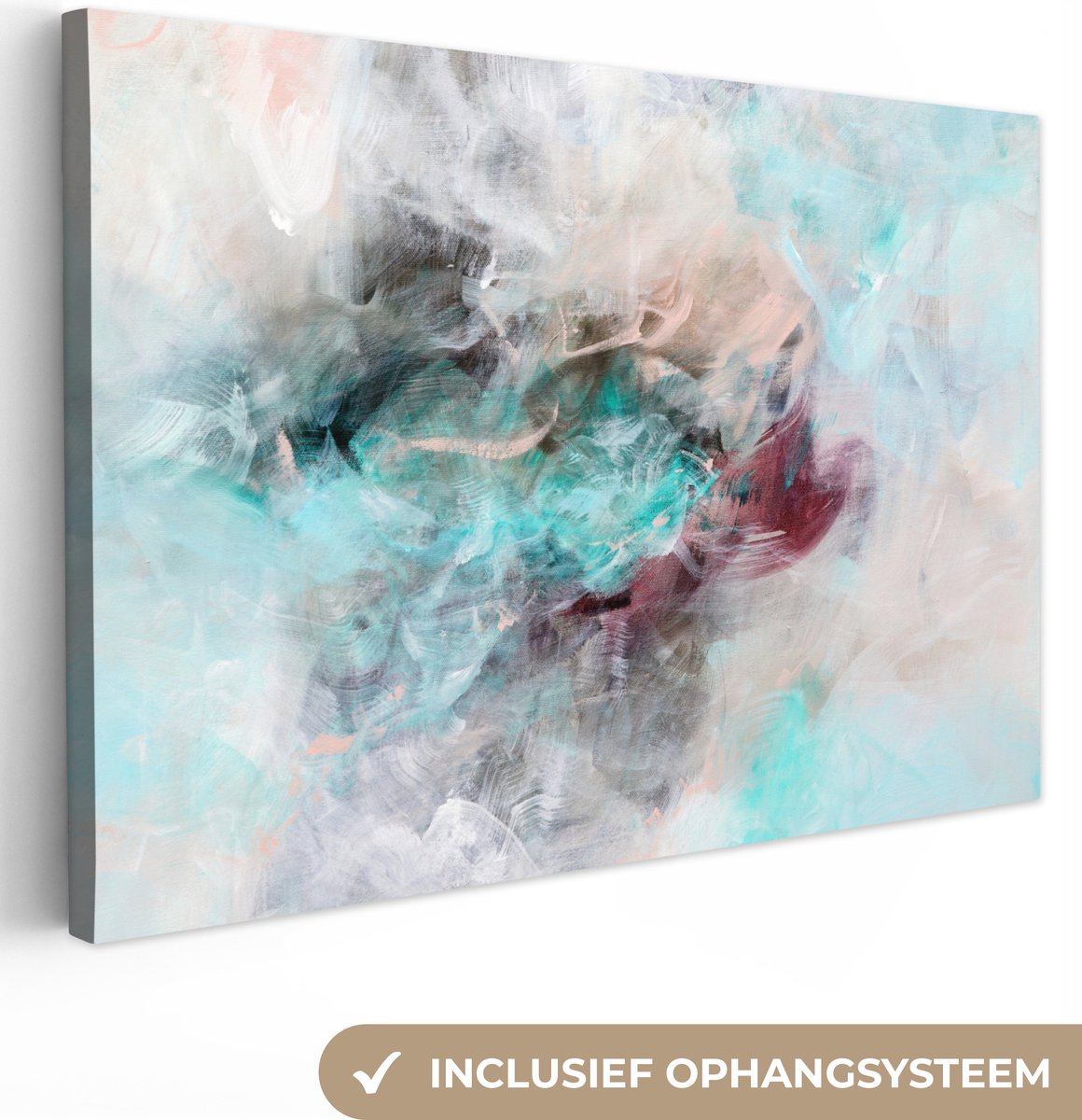 Canvas schilderij 180x120 cm - Wanddecoratie Abstract - Schilderen - Verf - Blauw - Muurde