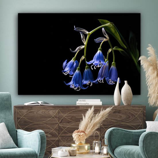 Canvas schilderij 150x100 cm - Wanddecoratie Hyacint - Bloemen - Blauw - Natuur - Zwart - Muurdecoratie woonkamer - Slaapkamer decoratie - Kamer accessoires - Schilderijen op canvas