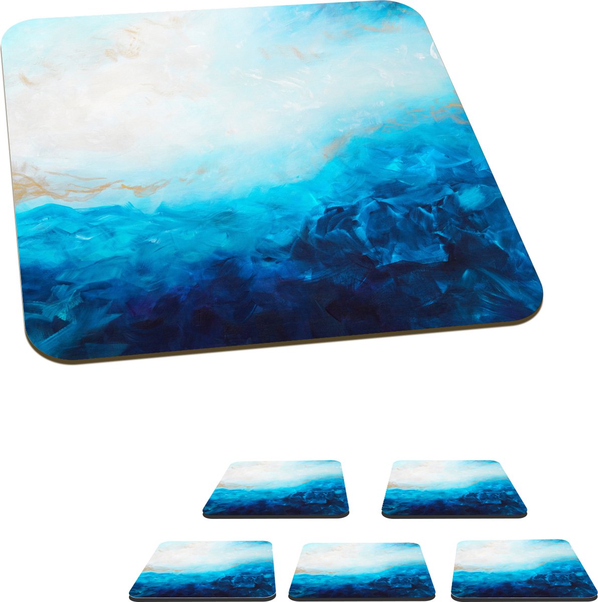 Onderzetters voor glazen - Blauw - Zee - Abstract - Verf - 10x10 cm - Glasonderzetters - 6 stuks