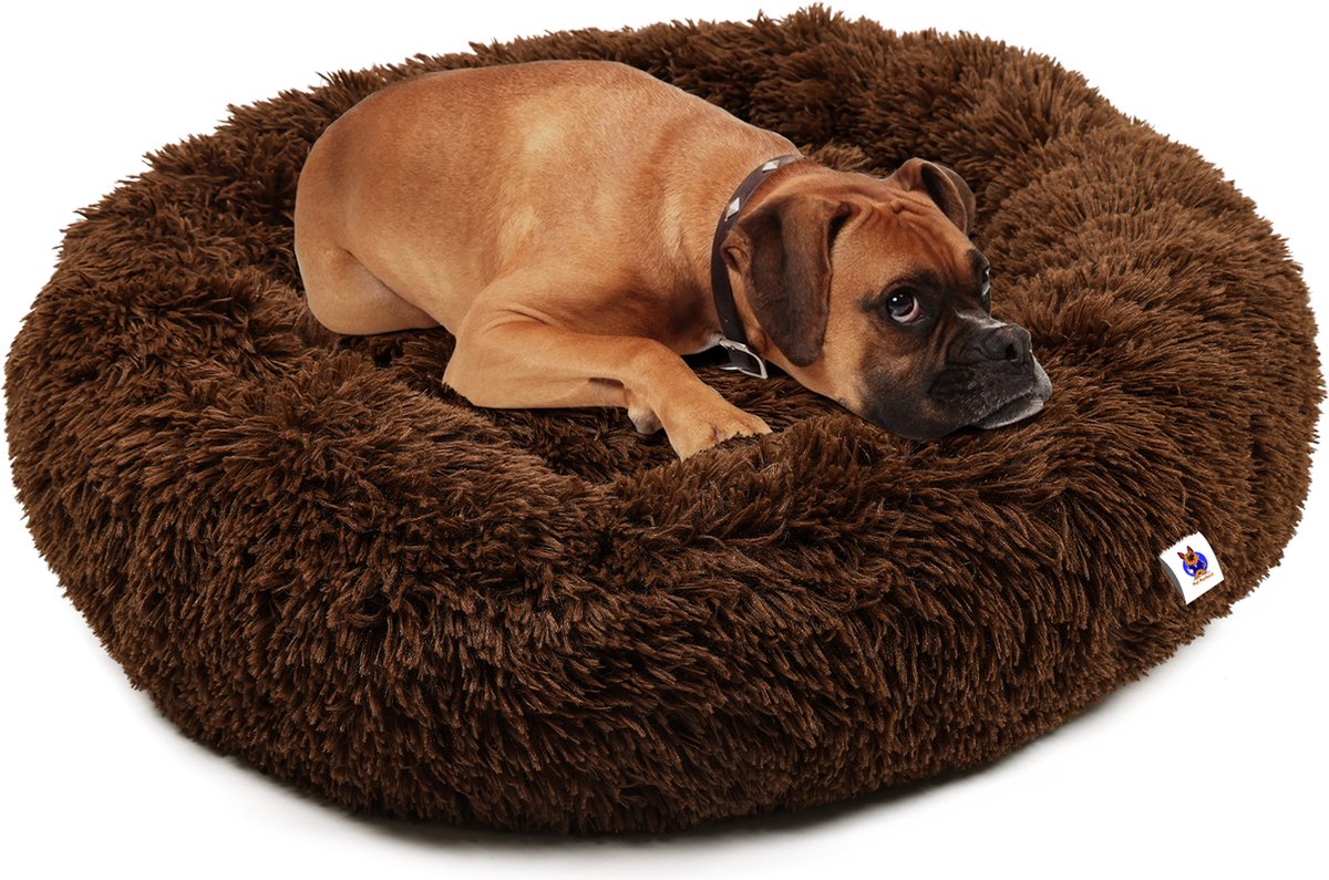 Bol.com Pet Perfect Donut Hondenmand 80 cm – Fluffy Hondenkussen – Wasbaar - Bruin aanbieding