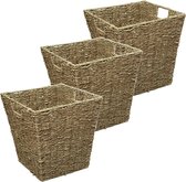 5Five Rieten opbergmand - 3x - gevlochten - beige/zwart - 31 x 31 x 31 cm - kastmanden