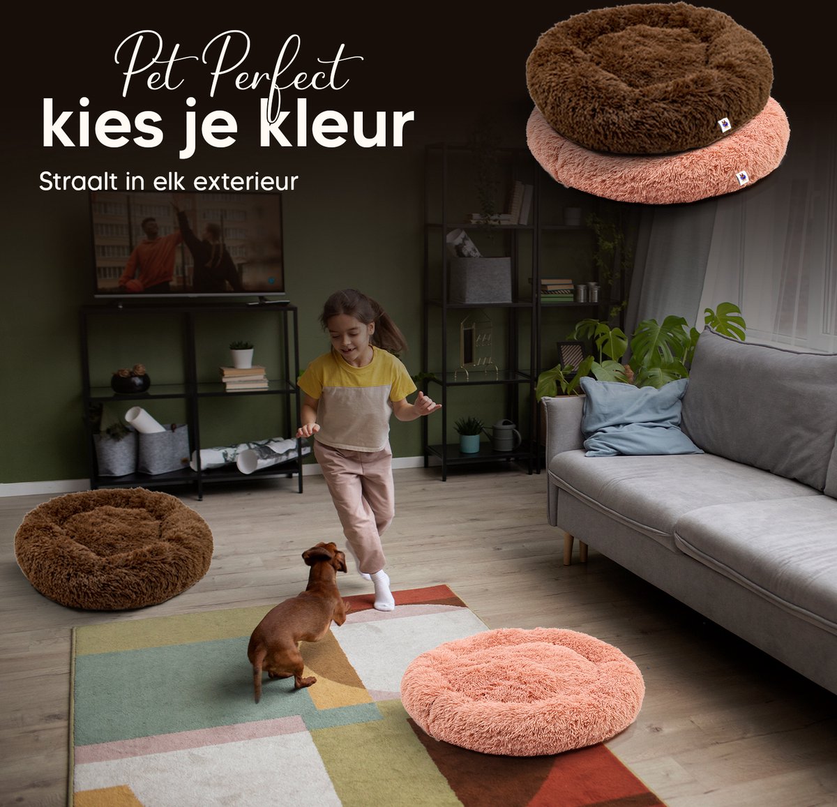 Pet Perfect Donut Hondenmand 100 cm - Fluffy Hondenkussen - Hondenbed - Koffiebruin - Wasbaar thumbnail 6