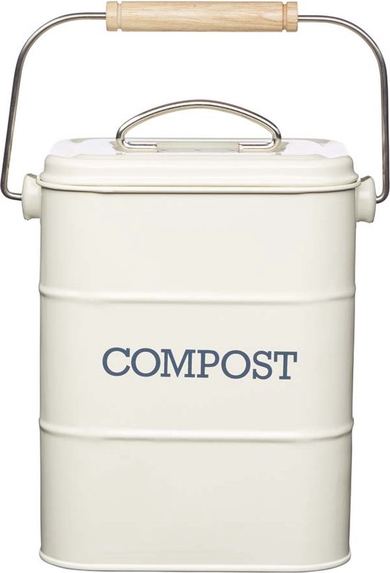 Compostbak Creme - Staal - Duurzaam - Praktisch - Compostemmer - KitchenCraft | Living Nostalgia
