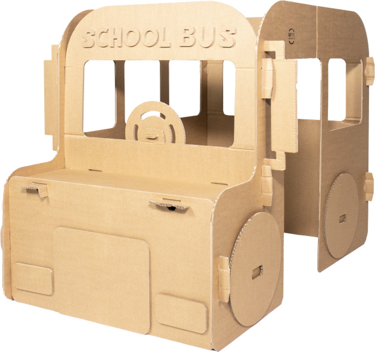 Kartonnen Schoolbus - Speelhuis - Kartonnen speelgoed - 100% recyclebaar - 78x116x90 cm - Helemaal te versieren met verf - Cadeau van Duurzaam Karton - KarTent