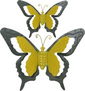 Mega Collections Tuin/schutting decoratie vlinders - metaal - groen - 17 x 13 cm - 36 x 27 cm