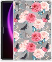 Tablethoesje met Naam Lenovo Tab P11 Gen 2 Hoes Butterfly Roses met doorzichte zijkanten