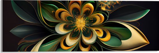 Acrylglas - Bloem in Groen en Goud Tinten - 60x20 cm Foto op Acrylglas (Met Ophangsysteem)