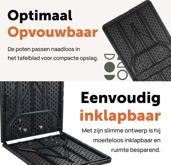 Novitaa Inklapbare Tafel - Camping tafel - Klaptafel - 170 x 74 cm - Vouwtafel - 4 - 6 Personen - Donker bruin - FT170DB van Novitaa — afbeelding 4