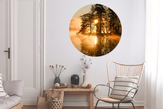 Cercle mural - Water - Coucher de soleil - Arbres - Nature - Cercle mural intérieur - Tableaux ronds - Décoration murale ronde - 140x140 cm - Salon