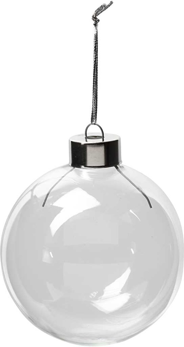 Glazen ornamenten, H: 8,9 cm, d 7,9 cm, transparant, 6 stuk/ 1 doos