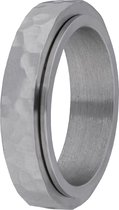 Lucardi Dames Gerecycled stalen anxiety ring gehamerd - Ring - Staal - Zilverkleurig - 17 / 53 mm