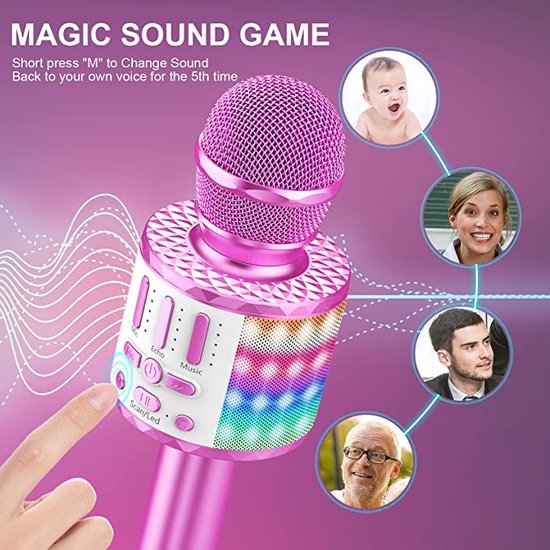 BONAOK Karaoke Microfoon, speelgoed, 2 microfoons, Bluetooth karaoke- machines voor kinderen en volwassenen, karaoke-speler, microfoon voor het opladen, kinderen, elektronisch speelgoed (paars