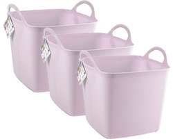 Plasticforte Kuip/emmer/wasmand - 3x - flexibel - roze - 27 liter - vierkant - kunststof - 36 x 34 x 37 cm
