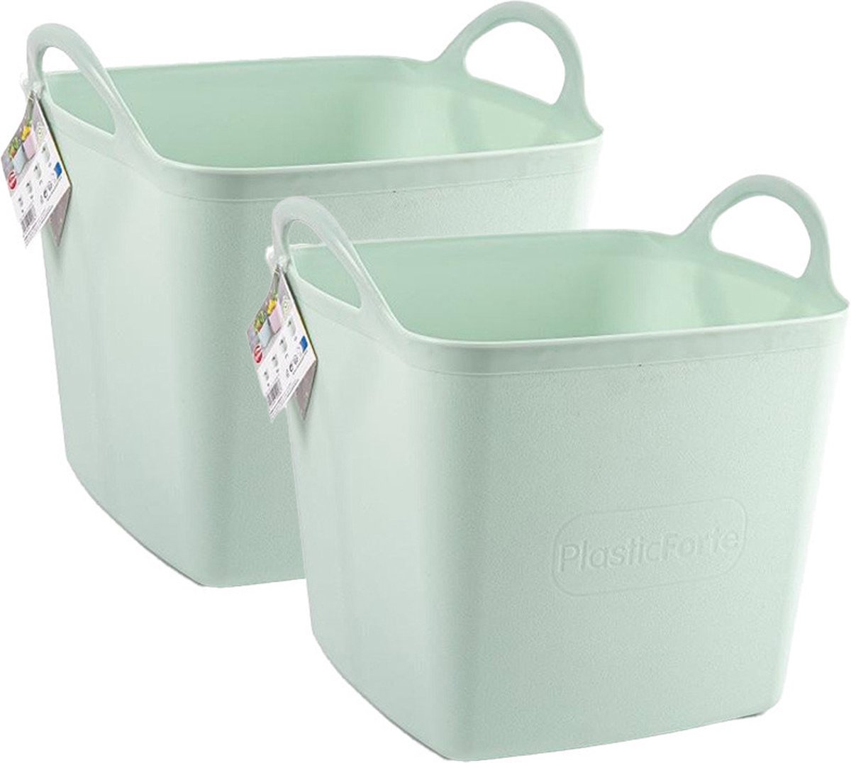 Goedkoopste Plasticforte Kuip/emmer/wasmand - 2x - flexibel - lichtgroen - 43 liter - vierkant - kunststof - 40 x 40 x 44 cm