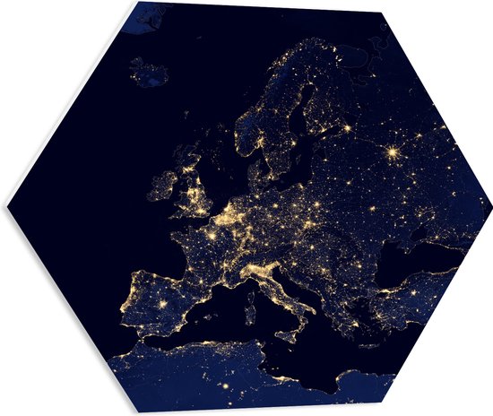 PVC Schuimplaat Hexagon - Kaart van Europa - 60x52.2 cm Foto op Hexagon (Met Ophangsysteem)