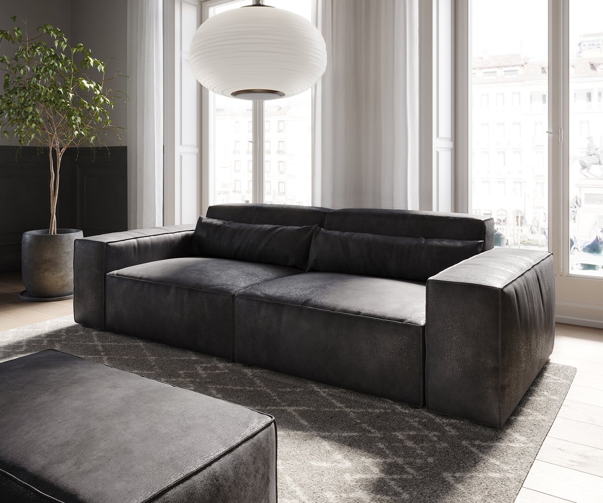 DELIFE Big-Sofa Sirpio 230x95 cm kunstleer vintage antraciet met kruk Grijs